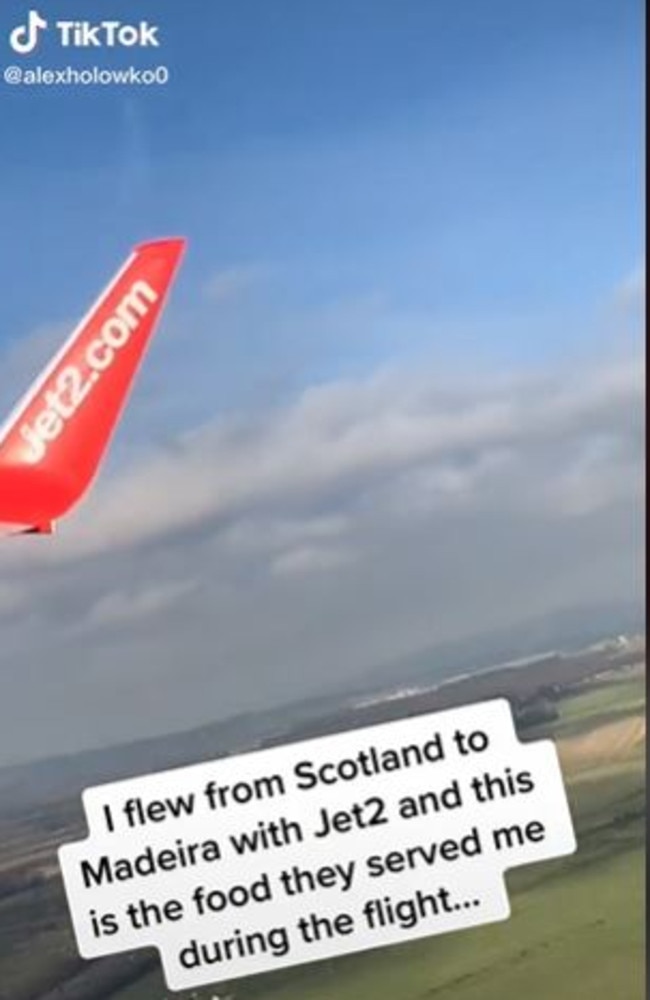 A Jet2 passenger was ‘shocked’ at the sandwich he was served on a four and a half-hour flight. Picture: TikTok/alexholowko0