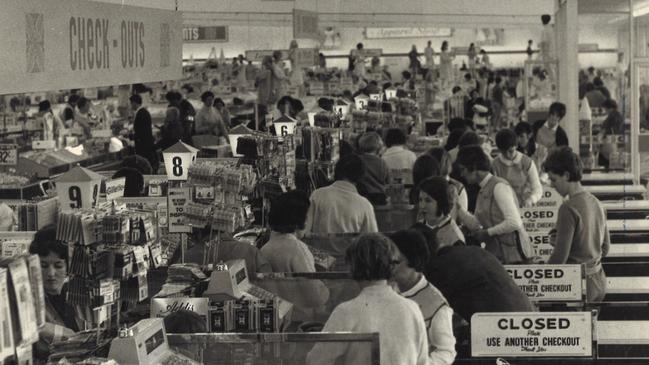 Check-outs at the Burwood Kmart in 1969, after almost three months of trading.