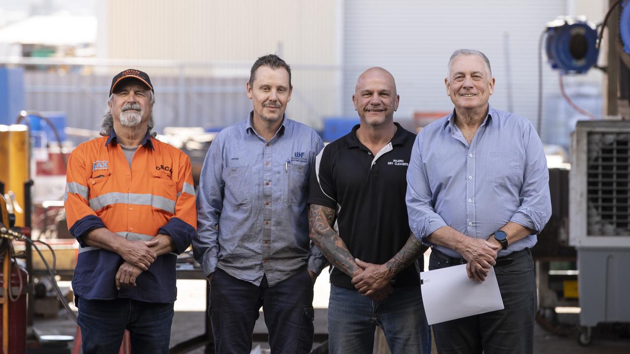 Chris Birch from CBCH/Max Cranes (far left) with Whyalla Hose and Fitting Services general manager Jarrod Starkey, Maurice Dry Cleaning owner Chrys Press and Whyalla Hose and Fitting Services director David Bruce. Picture: Brett Hartwig