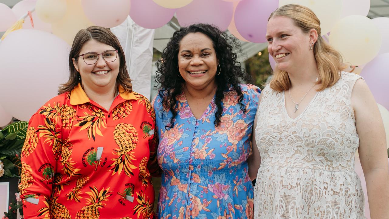 Ingham Cutters Rugby Club Ladies Day co-organisers Kaci Newman and Megan Carpenter with Jasmine Copley. Photographs from the Ingham Cutters Rugby Club round of home games and Ladies Day at Brothers Sport Club in Cooper Street on Saturday. Picture: Bella Drewett Photography + Film