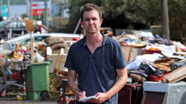 The Northern Star editor Stuart Cumming has been continuing to work despite there being no power in Lismore. Picture: Toby Zerna