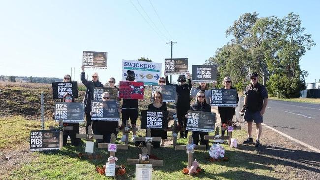 Animal activists, including the Farm Transparency Project and Live Gently, launched a nationwide campaign calling for a ban on pgi gassing outside Kingaroy Swickers on Thursday June 15, 2023.