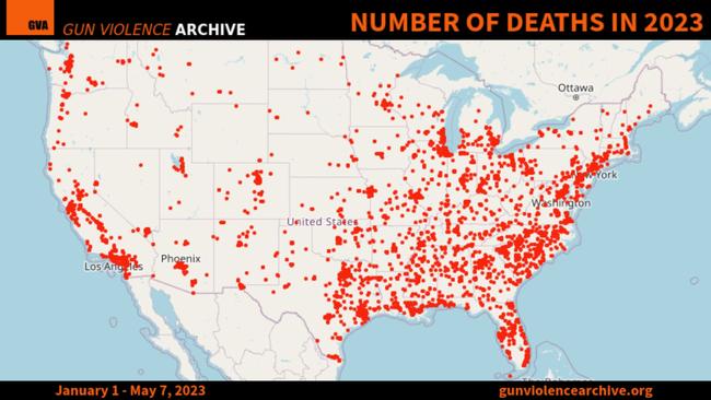 Gun Violence Archive has recorded every incident of gun violence in the United States since January 1, 2023. Picture: Supplied/GVA