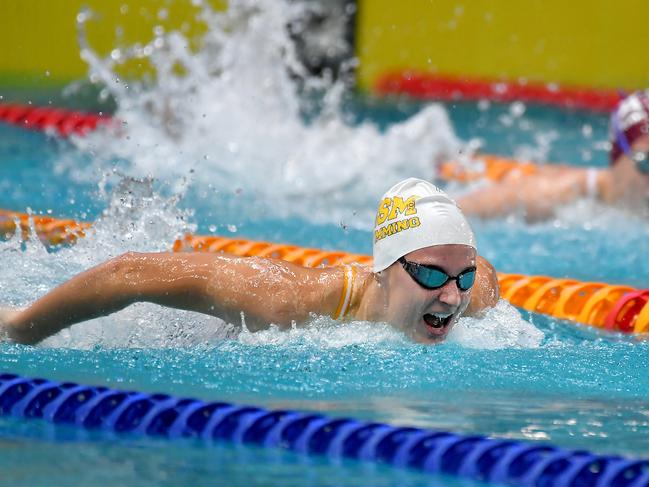 Hannah Casey of Mt St Michaels College at the CASSSA swimming championships.Action from the CASSSA swimming championships. Thursday March 10, 2022. Picture, John Gass