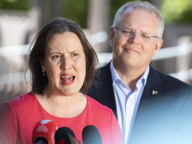 Minister for Women Kelly O’Dwyer with Prime Minister Scott Morrison. Picture: AAP