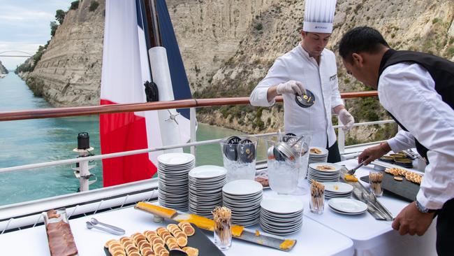 Traversing the Corinth Canal on Ponant's L’Austral.