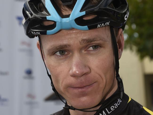 Britain’s Chris Froome of Team Sky looks on before stage two of the 2016 Herald Sun Tour cycling race, Yarra Glen to Moe, in Victoria on February 5, 2016. AFP PHOTO / MAL FAIRCLOUGH -- IMAGE STRICTLY RESTRICTED TO EDITORIAL USE - STRICTLY NO COMMERCIAL USE --