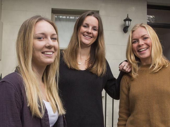 (l-r) Sophie Wolstenholme, Isabella Freeman and Georgie Arnott pictured outside their Denistone St property in Newtown which they recently rented, two weeks ago. Pic: Mitch Cameron