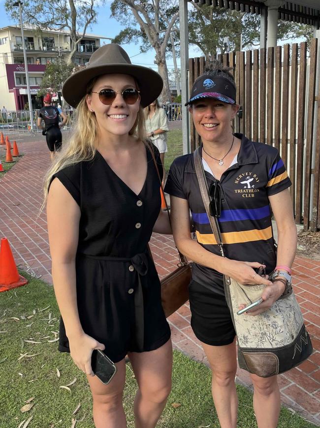 Rachel Webb and Sharon Mitchell at the Hervey Bay 100 Triathlon on Sunday, November 26, 2023.