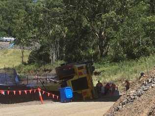 Scene of a crane rollover at the Toowoomba Second Range Crossing off the New England Highway.