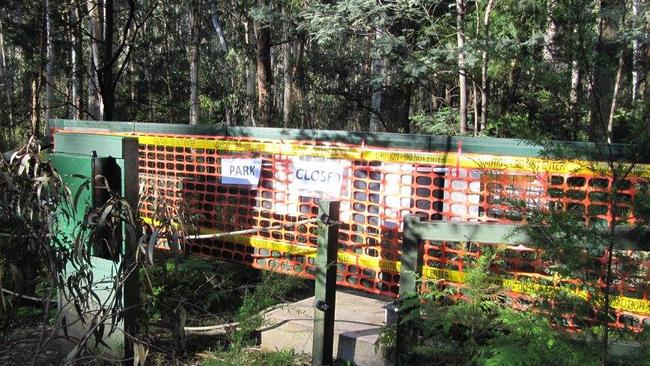 Badger Weir Park in Healesville was trashed by storms in October 2016 and has been closed to the public ever since. Picture: Dale Morgan/Facebook.