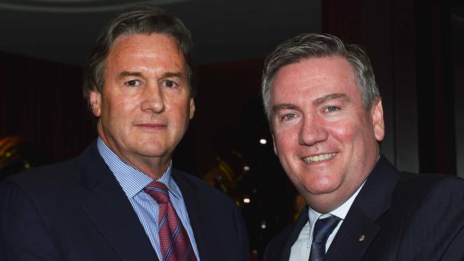 Jeff Browne and Eddie McGuire at a social function in 2013. The pair are long-time friends after bonding over their love of Collingwood.