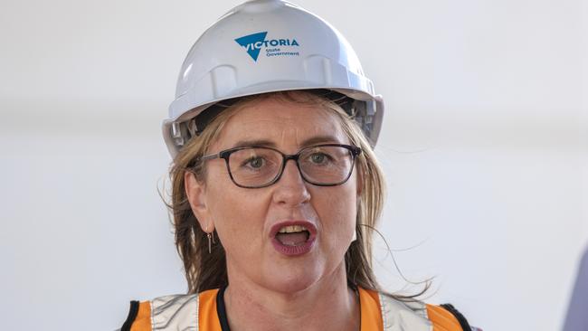 MELBOURNE, AUSTRALIA - NewsWire Photos FEBRUARY 13, 2022: Minister for Transport Jactina Allan speaking at a press conference at Merinda Park Station in Cranbourne. Picture: NCA NewsWire / David Geraghty