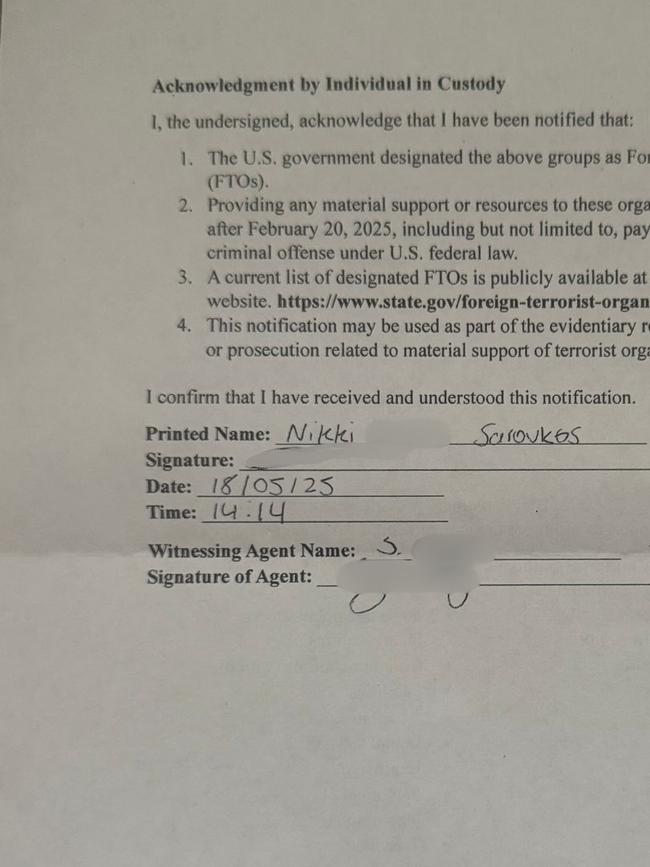 Despite doing so, the former NSW Police officer was denied entry to the US. Picture: Supplied