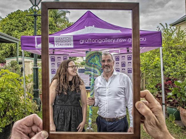 A bit of Grafton Gothic for gallery director Niomi and Clarence MP Chris Gulaptis as they dug the first sod for the gallery's new development.Photo: Adam Hourigan