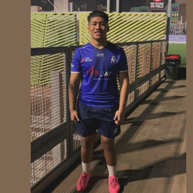 Israel Faialaga, a Queensland White Under-15s schoolboy selection, pictured in his Bulldogs kit after signing a three-year deal in 2024.