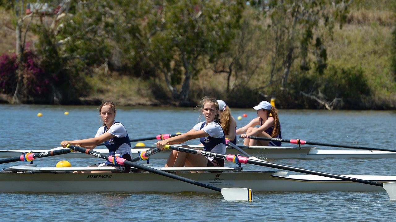 Cathedral School competing at the 2015 Queensland Schools Championship Regatta on the Fitzroy River Rowing course in Rockhampton. The Fitzroy River has been chosen to host the 2032 Brisbane Olympics rowing events. Photo: Chris Ison / The Morning Bulletin