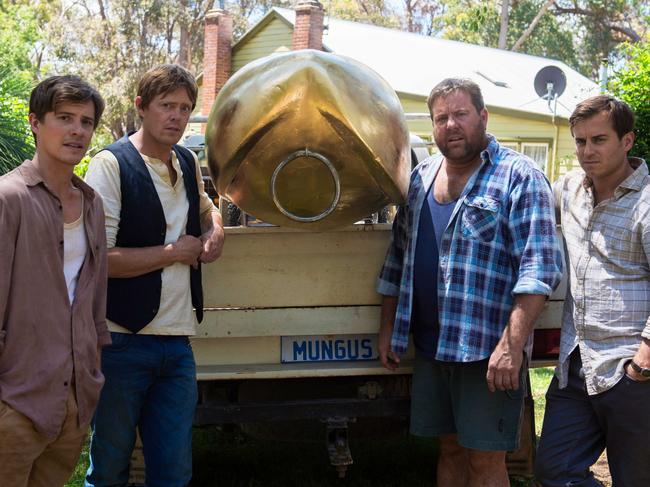 L-R: Xavier Samuel, Kris Marshall, Shane Jacobson and Kevin Bishop on the WA set of film A Few Less Men