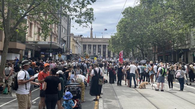 People at the protest chanted “kill the bill” and “sack Dan Andrews”. Picture: Miles Proust.