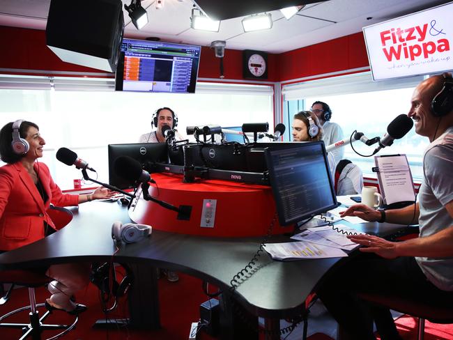 NSW Premier Gladys Berejiklian speaking on morning radio with Fitzy and Wippa at Nova. Picture: Phil Hillyard