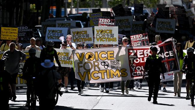 Protesters march on Parliament House in Brisbane calling for tougher action on youth crime. Picture: Dan Peled / NCA NewsWire