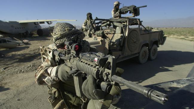 Aust Special Air Services (SAS) soldier patrolling around Bagram Airbase in Afghanistan in 202.