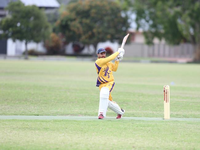 Palm Beach Currumbin (batting) vs. Runaway Bay in the Community Div 3 competition. Pat Prasad. 25 November 2023 Palm Beach Picture by Richard Gosling