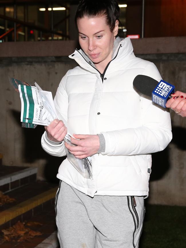 Caitlin Hall leaves Surry Hills Police Centre in Sydney on Tuesday night. Picture: Richard Dobson