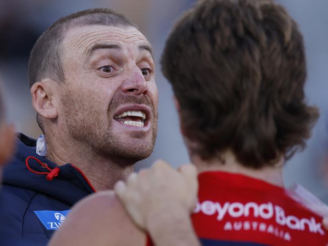 Simon Goodwin during Melbourne’s win over Hawthorn at the weekend. Picture: Michael Klein