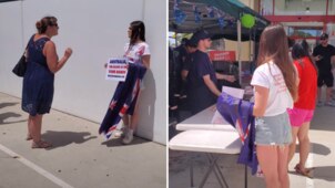 Vegan activist Tash Peterson caused a stir after storming a Bunnings’ fundraiser run by firefighters. Picture: Supplied