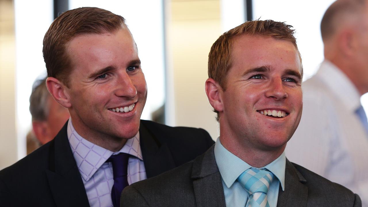 2013 BMW Doncaster barrier draw in the Owner's Pavilion at Royal Randwick, Sydney. ( L to R ) Jockeys Nathan Berry and Tommy Berry.