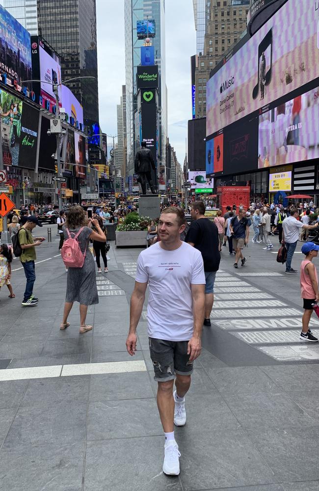 Devon Smith takes in the iconic Times Square, New York. Picture: Supplied