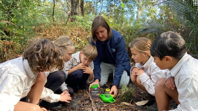 Cathy Kelly from St Peters Anglican College Broulee with her Bush School students.