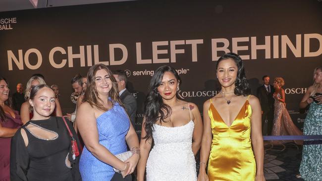 Ashley Tremble, Lucy Shepherd , Isabel & Ranti Wardhani arriving at the Kollosche People's Ball at The Star. Picture: Glenn Campbell