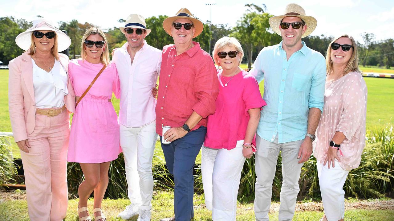 Tracy Teis, Laura Bartlett, Brent Pitman, John Burnie, Tracey Currey, Cilt Kiliandineen and Ang murray at the Polo &amp; Provedores, Noosa. Picture Patrick Woods.