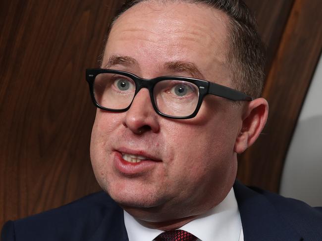 Qantas CEO Alan Joyce took media on a tour of a newly refurbished A380, which is designed to give the super jumbo another 10 years of operation. Picture: David Swift.