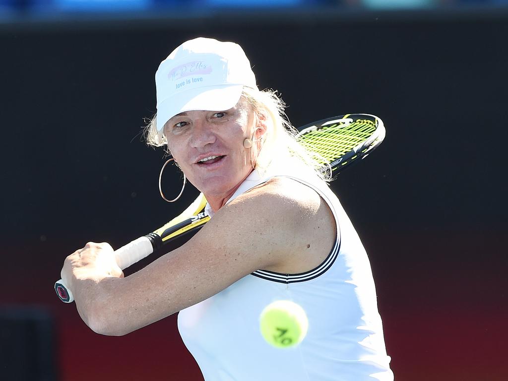 Dani Laidley playing in celebrity match at the Australian Open Glam Slam for the annual Australian Open Pride Day. Picture: NCA NewsWire / Josie Hayden