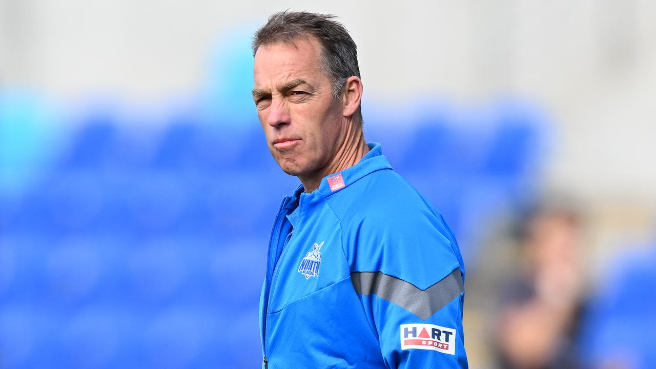 HOBART, AUSTRALIA - AUGUST 26: Alastair Clarkson, Senior Coach of the Kangaroos looks on during the round 24 AFL match between North Melbourne Kangaroos and Gold Coast Suns at Blundstone Arena, on August 26, 2023, in Hobart, Australia. (Photo by Steve Bell/Getty Images)