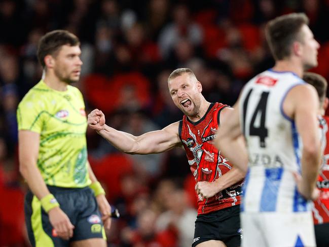 Jake Stringer after sending one from downtown. Picture: Dylan Burns/AFL Photos via Getty Images.