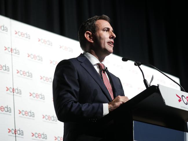 SYDNEY, AUSTRALIA - NCA NewsWire Photos March 14, 2024: Federal Treasurer Jim Chalmers takes to the CEDA stage to provide a comprehensive overview of the government's fiscal strategy and economic roadmap held at the SCG in Sydney.Picture: NCA NewsWire / Christian Gilles