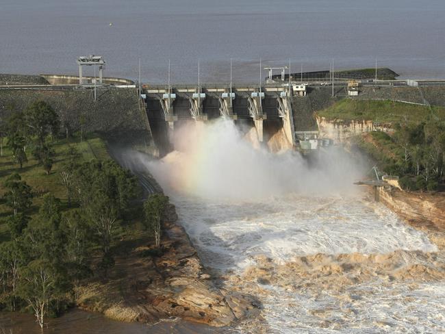 Water pouring out of Wivenhoe Dam, west of Brisbane, on January 14, 2011.