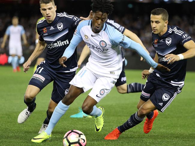 MELBOURNE, AUSTRALIA - OCTOBER 15: Bruce Kamau of Melbourne City controls the ball during the round two A-League match between Melbourne Victory and Melbourne City FC at Etihad Stadium on October 15, 2016 in Melbourne, Australia. (Photo by Robert Cianflone/Getty Images)