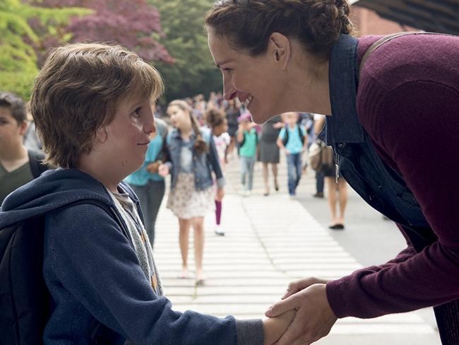 Julia Roberts with a young Jacob Tremblay will star in a new movie about going through life with Tracher Collins. Picture: Supplied