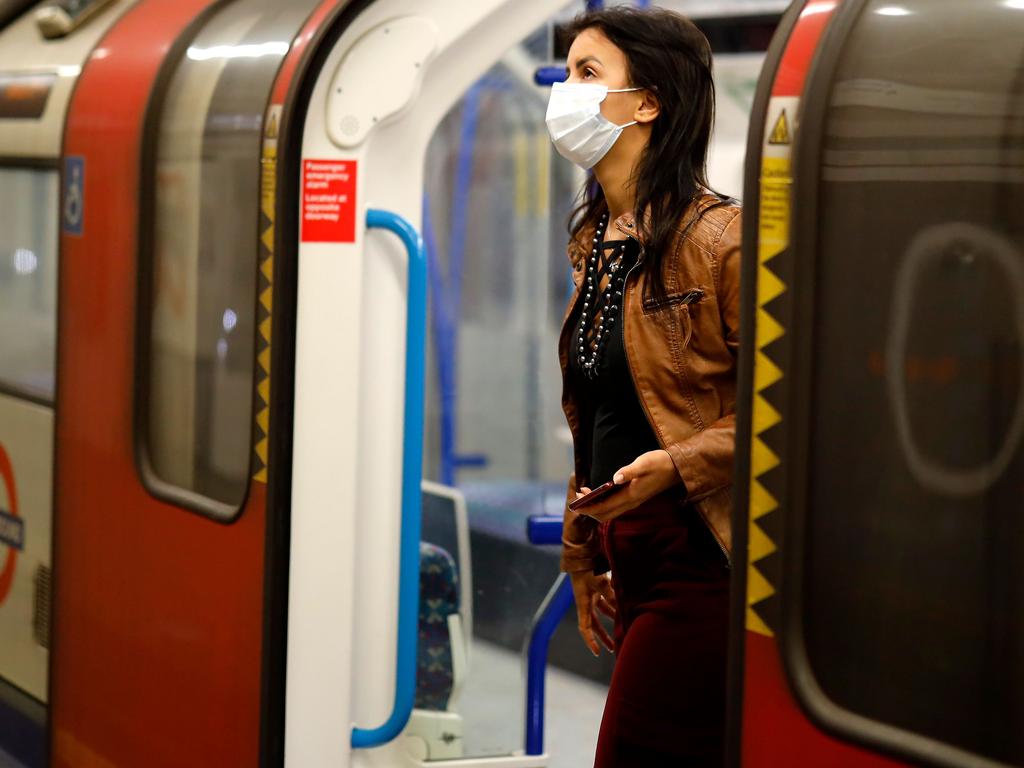 Wearing masks is mandatory on public transport in England. Picture: Tolga Akmen / AFP