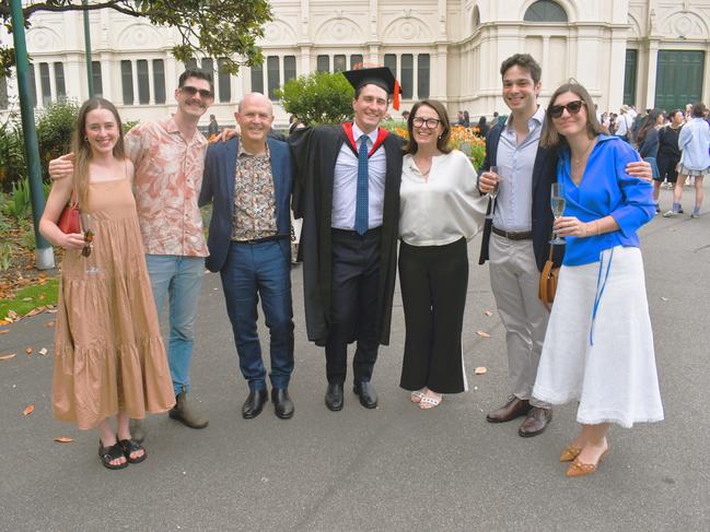 Dr Nick Fidler (MD Doctor of Medicine) and family at the University of Melbourne graduations held at the Royal Exhibition Building on Saturday, December 7, 2024. Picture: Jack Colantuono