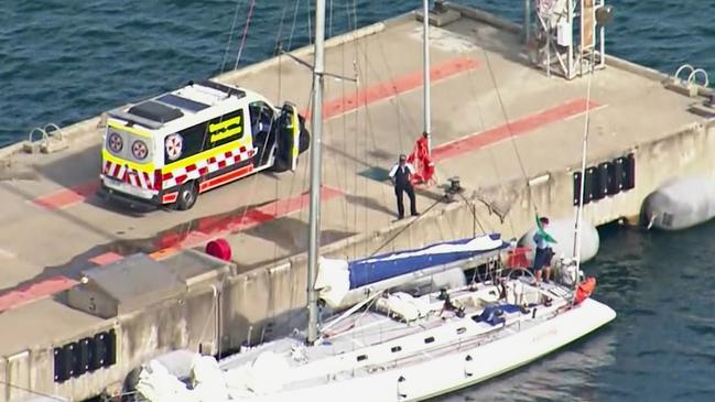 Retired yacht Flying Fish Arctos in dock at Jervis Bay after a crew member died during the Sydney to Hobart yacht race.