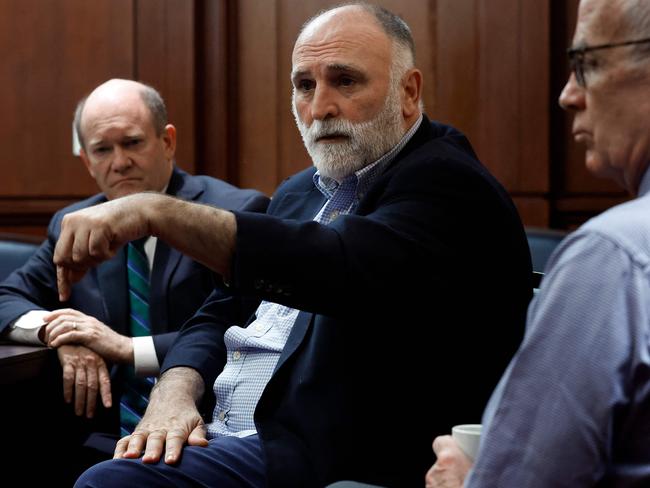 Celebrity chef Jose Andres, centre, says the attack on the World Central Kitchen was no accident. Picture: AFP/Getty Images