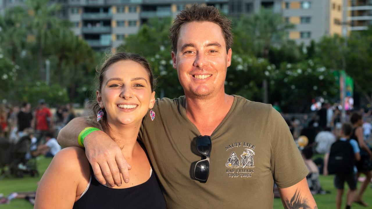 Hannah Perrin and Nick Dupe at Darwin Waterfront on New Year’s Eve 2020. Picture: Che Chorley