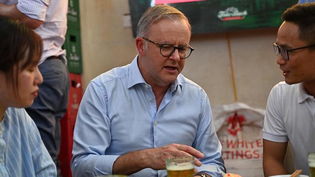 Mr Albanese’s approval ratings fell two points to 55 per cent while broader support for both major parties remained unchanged in Newspoll. Picture: AFP