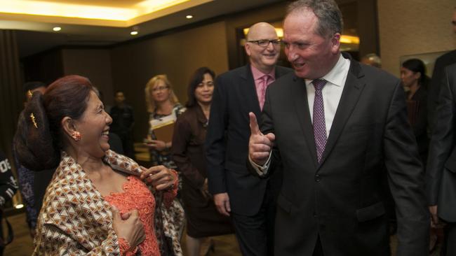 Indonesia’s Fisheries Minister Susi Pudjiastuti met Austalia’s Barnaby Joyce in Jakarta yesterday. Picture: Tri Saputro